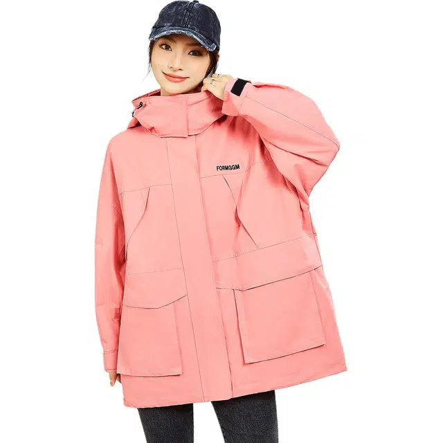 木果果木 美式休闲字母连帽宽松中长款风衣 女款