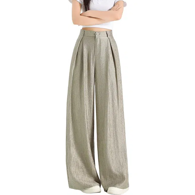 法文箱子 舒适柔软垂感纯色宽松高腰长裤休闲裤 女款