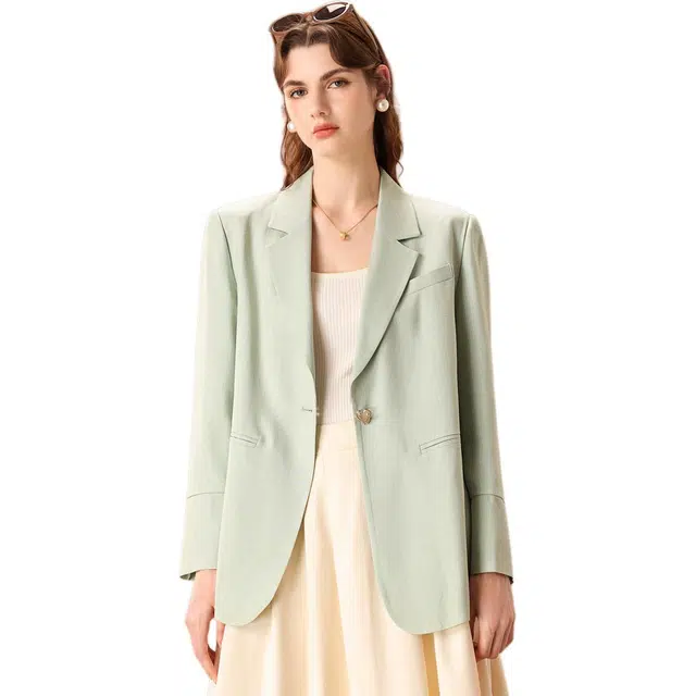 粉红玛琍 商务通勤一粒扣西装 女款 绿色