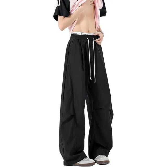 隐狼世家 薄款凉感冰丝日系复古潮流美式垂感宽松直筒休闲裤 男款