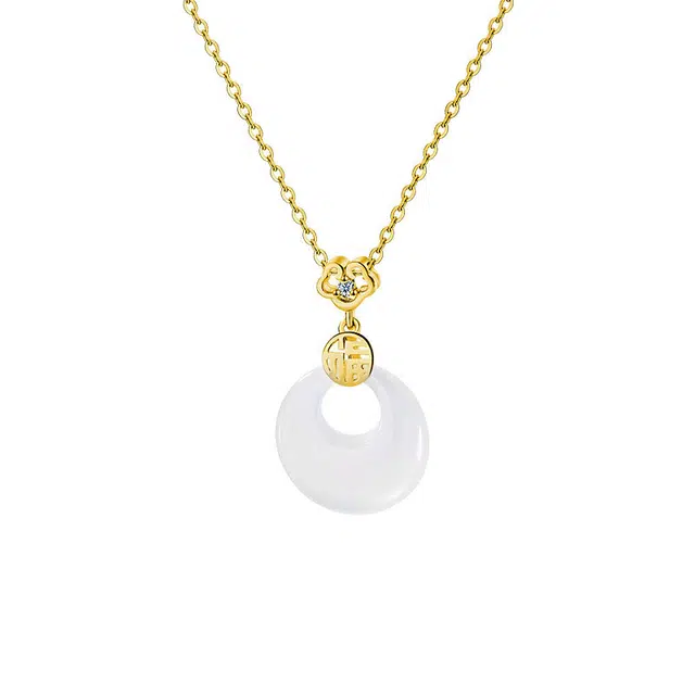 心草 新中式福字平安扣 轻奢雅韵显白宫廷风气质复古古风精致国潮 玉髓 项链 女款