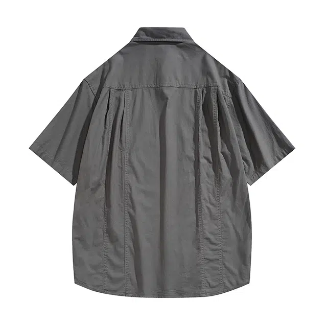 左岸 港风青少年感夏季纯棉透气短袖衬衣翻领纯色简约高级感休闲宽松潮牌半袖上衣衬衫 男款