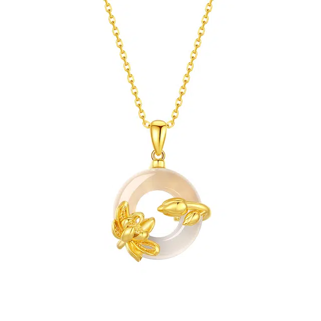 【悦色荷花平安扣】 七度银饰 时尚小众森系清冷高级设计 极简百搭高贵显气质优雅时髦贵气感#好运 玉髓 项链 女款