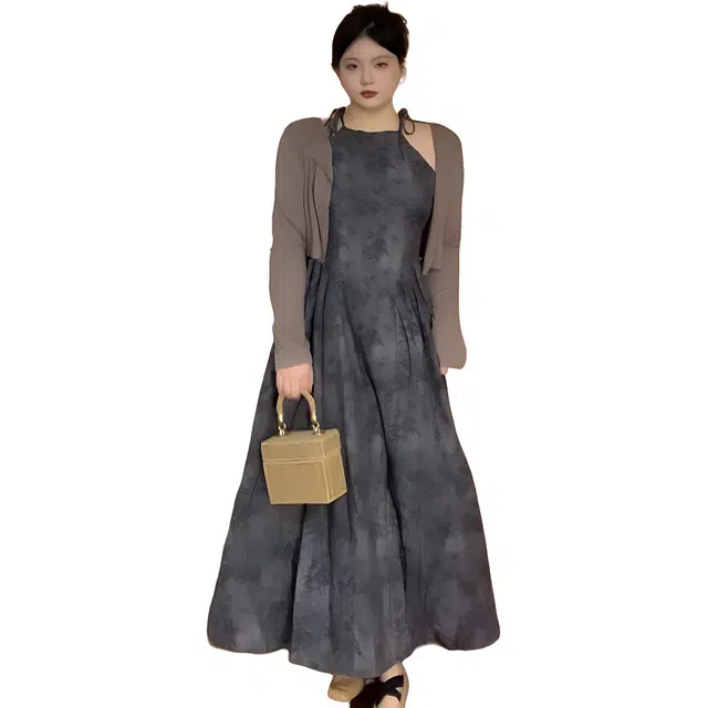 哒头下雨不愁 设计感显瘦花色长袖裙装套装 女款