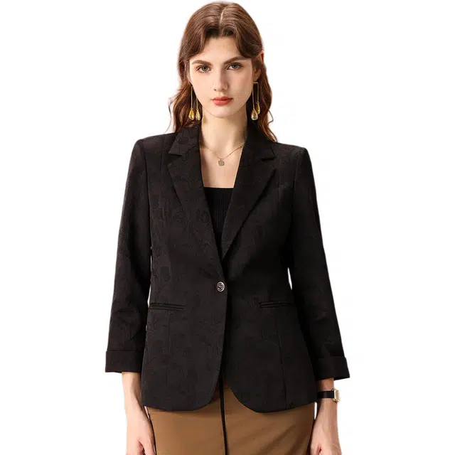 粉红玛琍 一粒扣纯色简约西装 女款 黑色