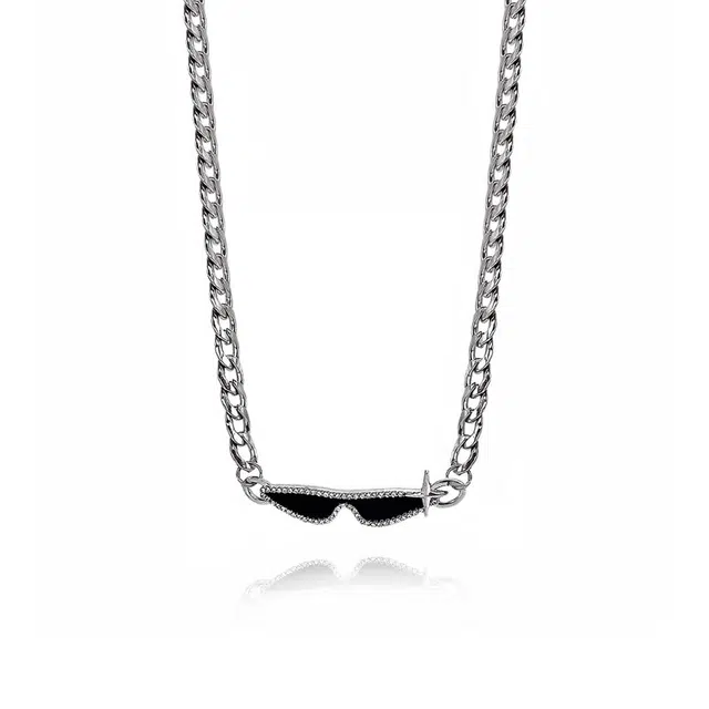 芊淑歆 眼镜轻奢小众设计个性中性高级感潮酷吊坠嘻哈 钛钢 项链 男款