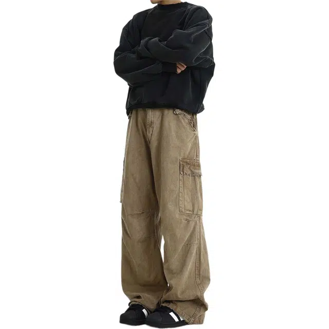 宝米卡 高街美式宽松直筒牛仔裤 男女同款