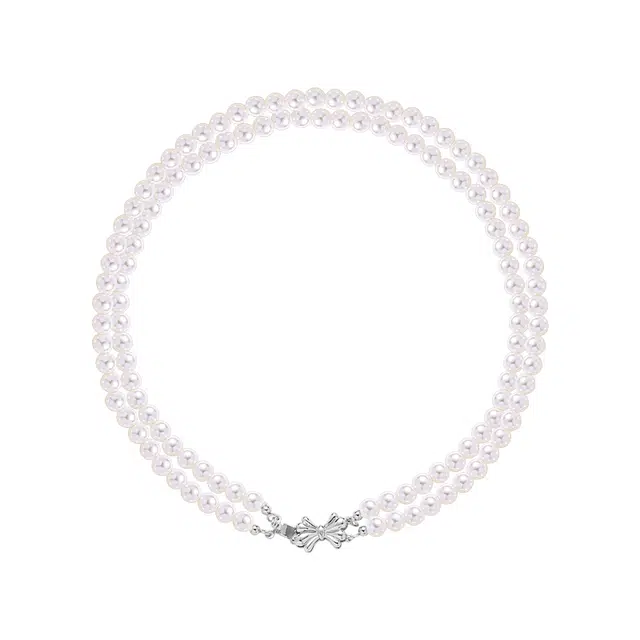 暖瞳 精致优雅大方简洁蝴蝶结轻奢小众高级感双层叠加甜酷颈链锁骨链 合金+人造珍珠 项链 女款