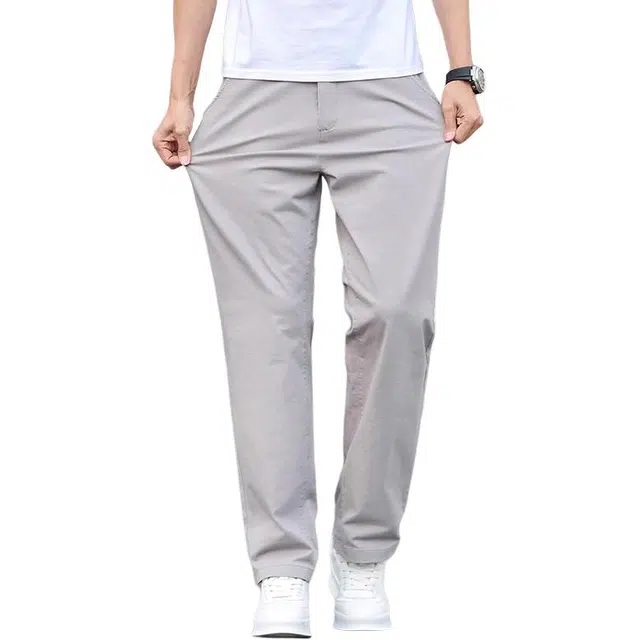 炳盛 夏季纯棉薄款宽松直筒潮牌弹力外穿商务长裤休闲裤 男女同款