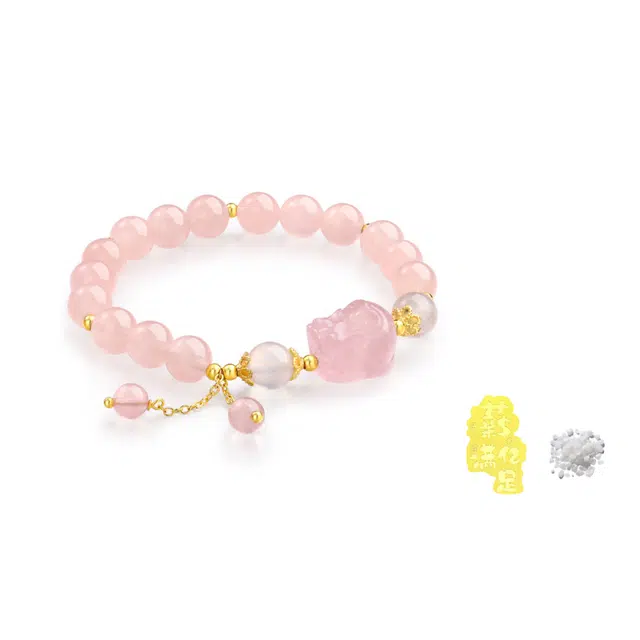 【招桃花锁良缘】 金六福吉祥 粉色浪漫樱花色手饰 甜美优雅少女心小众时尚高级感精致百搭通勤佩戴招财貔貅礼送#好运天然 粉水晶 手串 女款