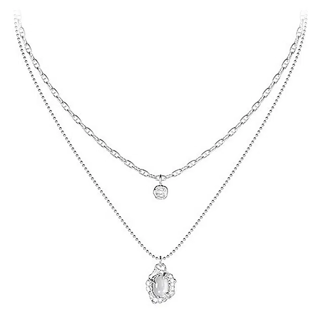 良碧 双层叠戴几何优雅复古法式轻奢百搭小众设计简约高级感森系小清新锁骨链 合金 项链 女款