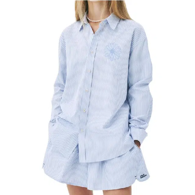 MARDI MERCREDI SS25 COTTON SHIRT STRIPE_NAVY BLUE