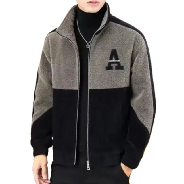 玉儿恋 拼色立领字母休闲保暖长袖夹克外套 男款