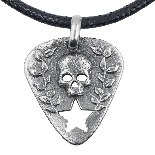 【可定制刻字】 白木黑冰 麦穗骷髅拨片原创小众设计手工饰品 潮流时尚 银合金 项链 男款 礼盒