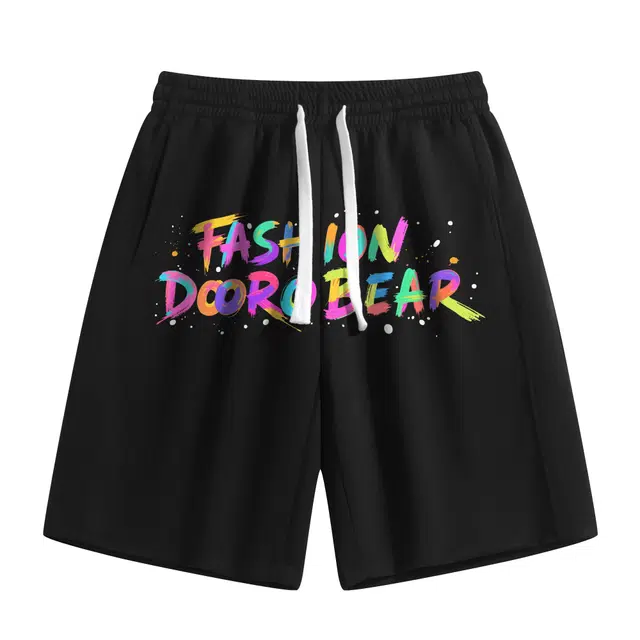 萌芽熊 美式高街复古宽松涂鸦字母印花五分裤中裤篮球裤运动跑步健身学院风时尚百搭短裤 男女同款