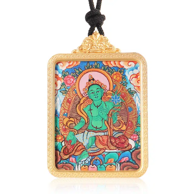 喃呢 精工手绘藏式热贡唐卡平安顺遂圣母观音绿度母护身度一切苦厄招财转运新中式国风国潮平安好运 铜合金 项链 男女同款情侣款
