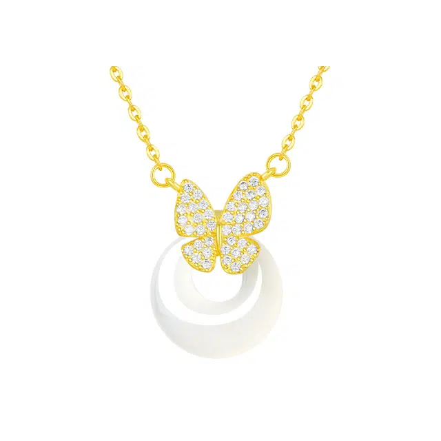 周大生 蝶玉平安扣 新中式 福气好运 小众简约 日常通勤 玉髓 玉石项链 女款