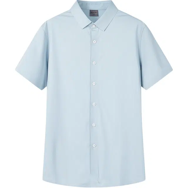 爱登堡 简约纯色休闲翻领短袖衬衫 男款