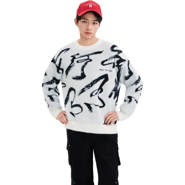 三福 宽松落肩圆领长袖套头毛衣 男款