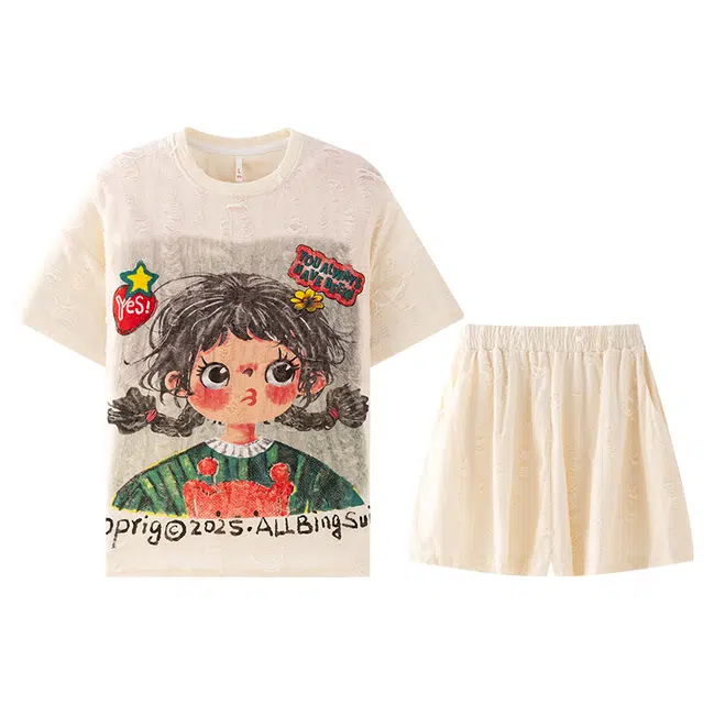 向薇 女士夏季短袖短裤甜美可爱加大码少女学生休闲家居服睡衣套装 女款