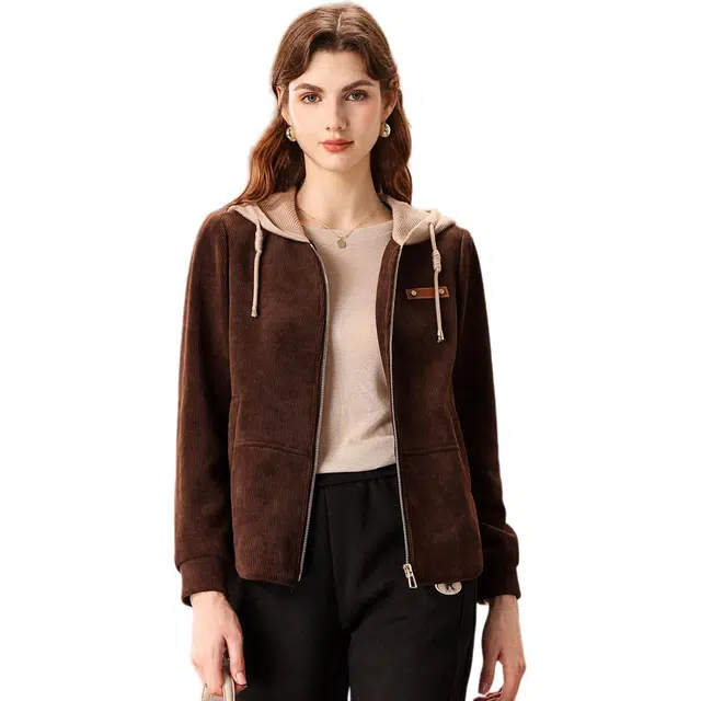 粉红玛琍 通勤气质时尚拼接长袖毛衣 女款 咖色