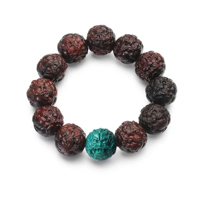 【父亲财运亨通灵隐上上签】 彗时 精工雕刻小叶佛珠貔貅人工绿松龙珠佛珠转运珠国风新中式百搭#好运 紫檀属 手串 男女同款情侣款