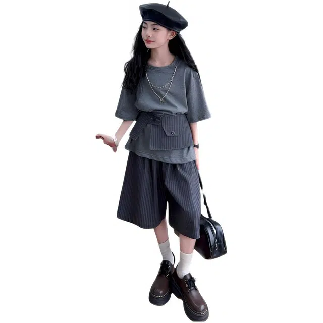 天才小熊休闲运动套装 女童夏季大童潮牌小孩衣服 小女孩短袖洋气时髦 漂亮 甜美时尚