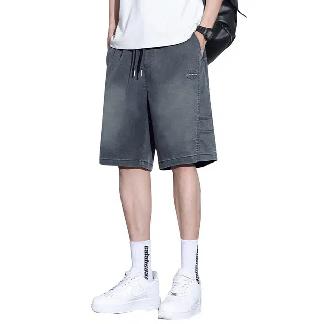 协协乐 薄款美式复古休闲运动宽松牛仔短裤 男款