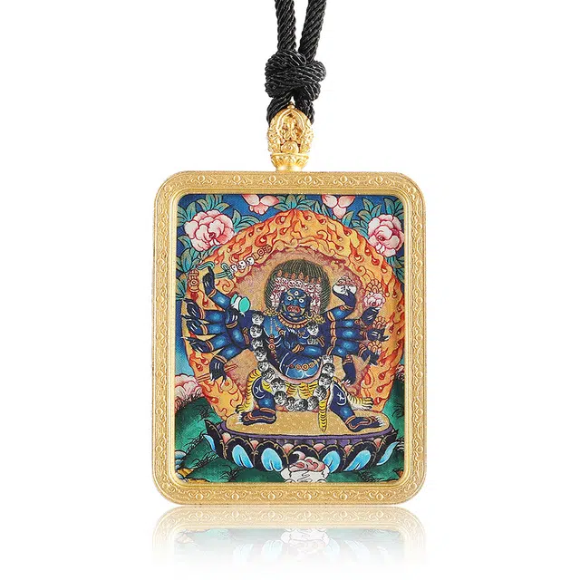 喃呢 工手绘藏式热贡唐卡重生之莲六臂玛哈嘎拉招财转运 新中式国风国潮旺福平安吉祥好运 铜合金 项链 男女同款情侣款