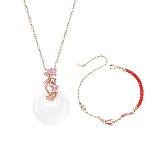 克兰茜 莲鲤和鸣系列 转运上岸双鱼平安扣 新中式复古民族风轻奢小众高级感吉祥圆满优雅气质 精美礼盒装可调节锁骨链 好运 铜 项链 女款