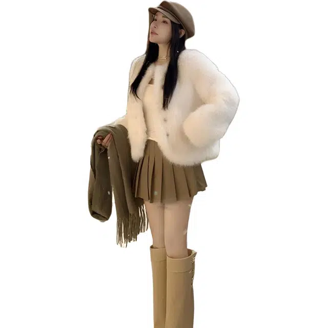 思蓓儿 千金气质坎毛大衣名媛年轻外套女皮草 女款