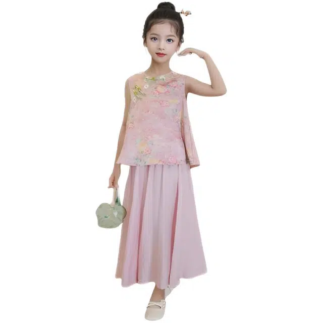 木木兔休闲运动套装 时髦洋气无袖新中式时尚女孩宽松舒适无领国风两件套