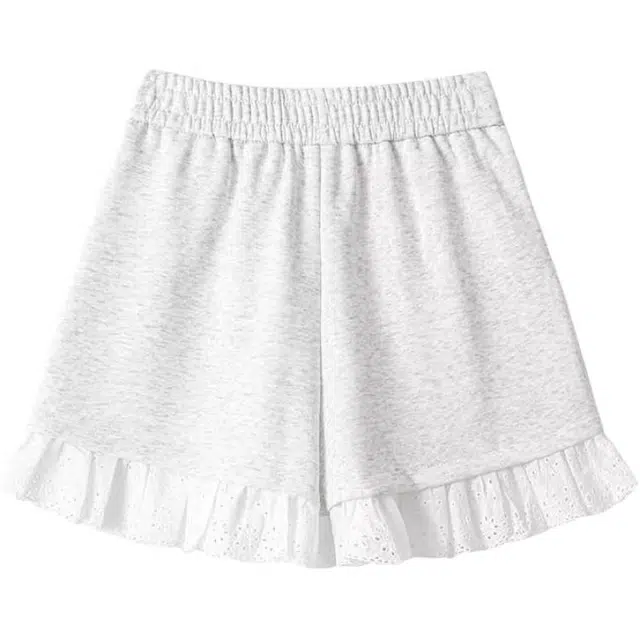 木清清 日常甜美口袋阔腿蕾丝花边拼接休闲短裤 女款