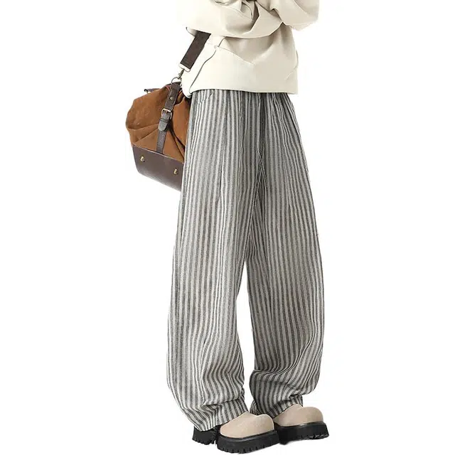 顶峰保罗 竖条纹撞色凉感舒适直筒阔腿长裤美式高街复古潮牌冰丝薄款宽松百搭痞帅休闲裤 男女同款