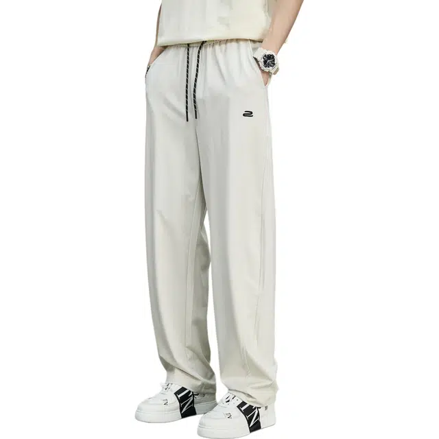 隐狼世家 冰丝垂感潮流纯色中腰长裤休闲裤 男款