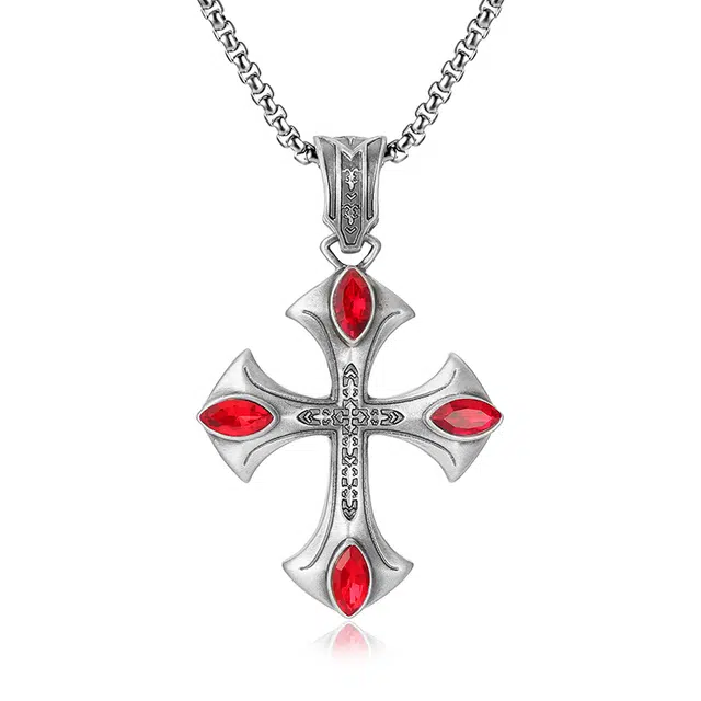 EVBEA Red Diamond Cross Necklace