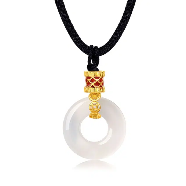 庆怡 财源广进 新中式国风复古生肖龙鳞平安扣 玉髓 玉石项链 男女同款情侣款