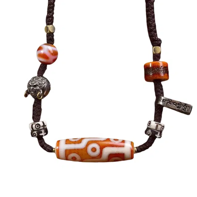 凯真 藏传佛供红九眼天珠吞金兽款 温润尔雅 圣物吉祥平安招财 个性小众 玛瑙 项链 男女同款情侣款