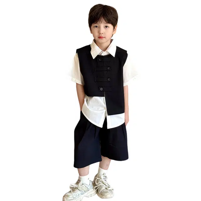 浪莎休闲运动套装 时尚舒适亲肤透气 黑色 中小童