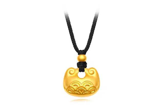 牧言 猫耳朵小胖福 国潮复古新中式圆润立体可爱祥云金坨坨编织黑绳红绳锁骨链 项链 男女同款情侣款