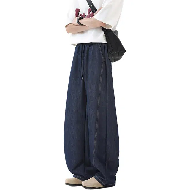 沃马 宽松直筒休闲美式拖地牛仔裤 男女同款