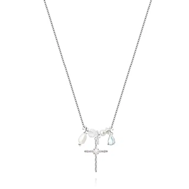 饰伴  十字星芒小众设计清冷感复古百搭水滴星星锁骨链潮流百搭满错颈饰合金 合金 项链 女款