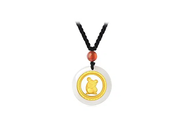 百利金 十二生肖时来运转 大气轻奢创意设计 国潮新中式复古金镶玉平安扣锁骨链 足金 项链 男女同款情侣款