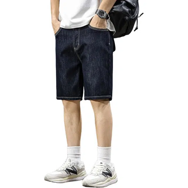 前进牛 美式复古时尚休闲中腰宽松薄款五分牛仔短裤 男女同款