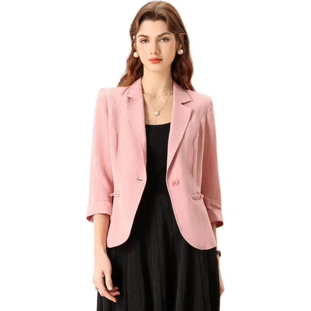 粉红玛琍 纯色一粒扣简约西装 女款
