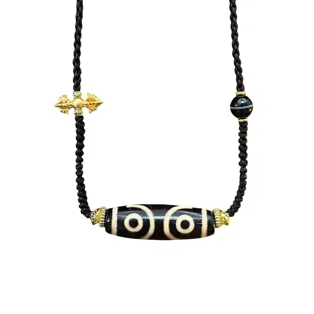 玉临门 国风复古民族风三眼天珠守护 玛瑙 项链 男女同款情侣款 礼盒装