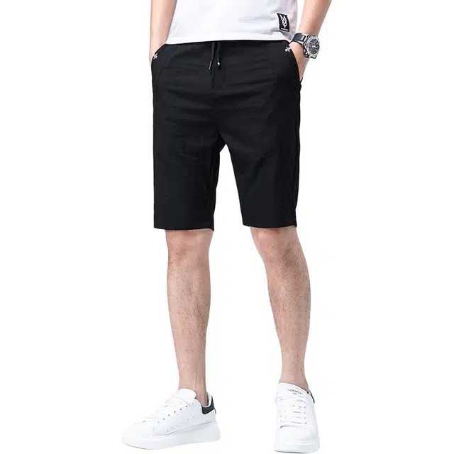 羽浅 夏季薄款冰丝五分裤潮流运动中裤时尚弹力显瘦休闲短裤 男款