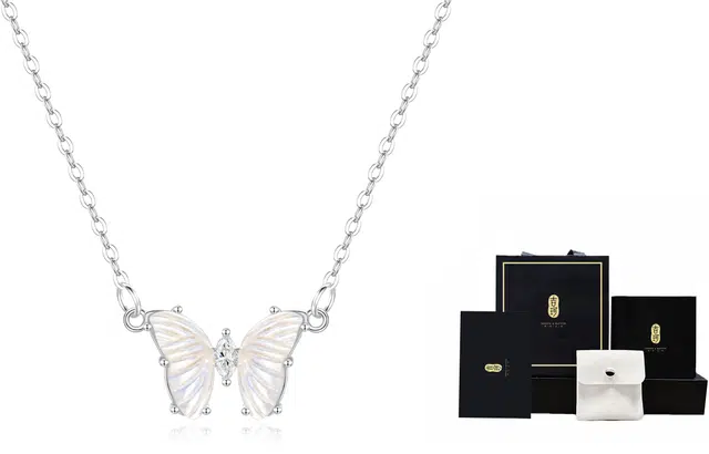 吉珂  蝴蝶项链女 轻奢高级百搭少女小众设计银色吊坠女 蝴蝶锁骨链女 闺蜜项链女 女朋友 学生 精美礼盒
