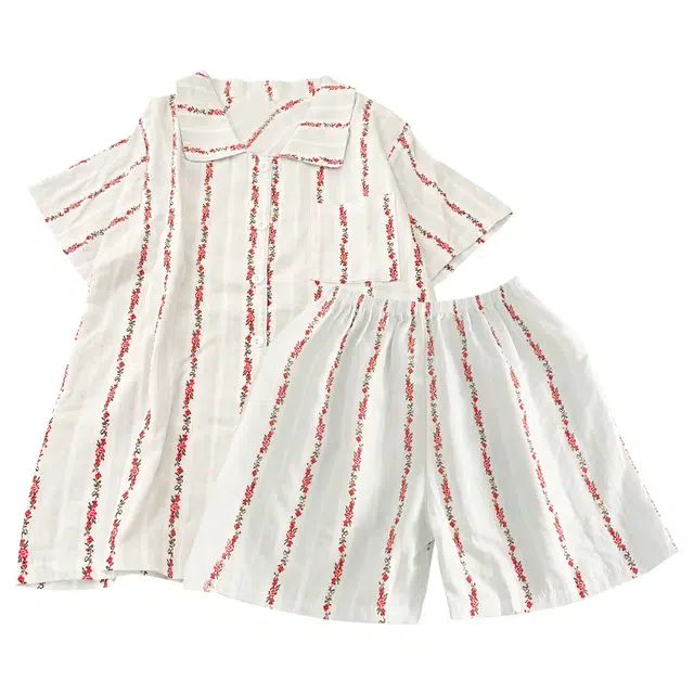 俏韵 翻领夏季条纹甜美可爱短袖短裤夏天休闲舒适薄款家居服可外穿睡衣套装 女款