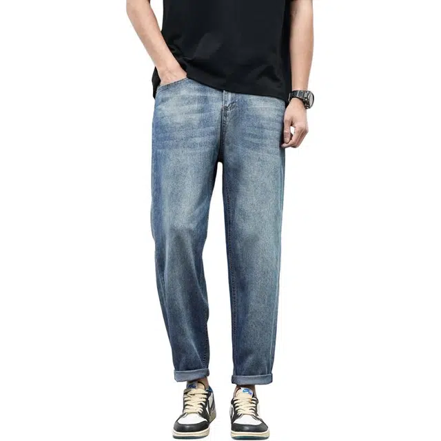协协乐 高街薄款美式复古宽松直筒潮牌锥形萝卜裤青少年通勤休闲九分牛仔裤 男款
